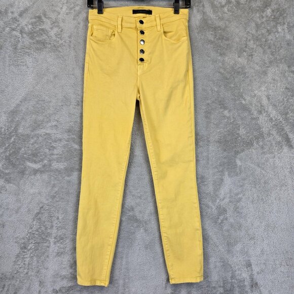 J Brand Jeans Womens 27 Yellow Lillie High Rise Skinny Button Fly Made USA - Picture 1 of 13